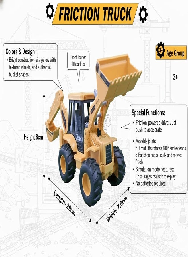 eToymart Friction Power Bulldozer and Excavator Construction Toy Vehicle for Kids | Push & Go Digger Truck with Front Loader & Rear Excavator | Realistic Design | Non-Toxic ABS (3+ Years) - Image 2